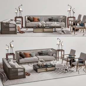 新中式沙发茶几组合3D模型下载